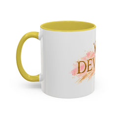 Devoted Crown Coffee Mug — Elegant Gold Script Ceramic Mug (11oz & 15oz)