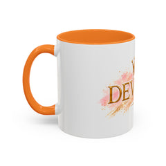 Devoted Crown Coffee Mug — Elegant Gold Script Ceramic Mug (11oz & 15oz)