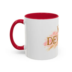 Devoted Crown Coffee Mug — Elegant Gold Script Ceramic Mug (11oz & 15oz)