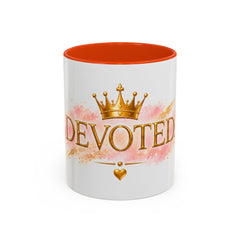 Devoted Crown Coffee Mug — Elegant Gold Script Ceramic Mug (11oz & 15oz)