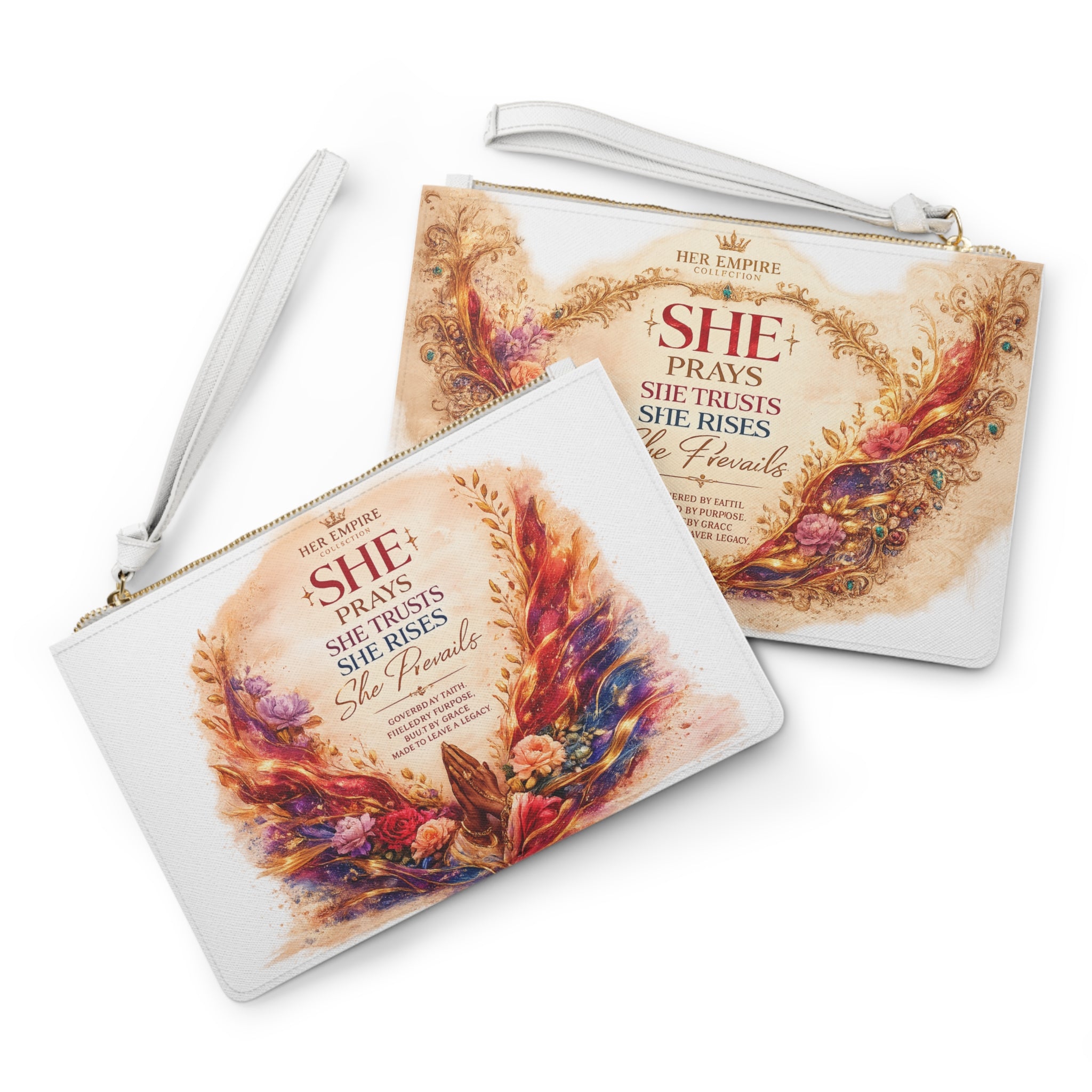 Inspirational 'She Prays, She Trusts' Clutch Bag - Floral Faith Wristlet