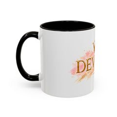 Devoted Crown Coffee Mug — Elegant Gold Script Ceramic Mug (11oz & 15oz)