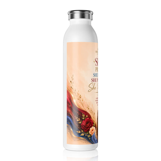 Inspirational 'She Prays, She Prevails' Slim Water Bottle