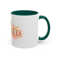 Devoted Crown Coffee Mug — Elegant Gold Script Ceramic Mug (11oz & 15oz)