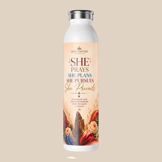 Inspirational 'She Prays, She Prevails' Slim Water Bottle