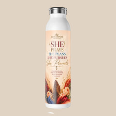 Inspirational 'She Prays, She Prevails' Slim Water Bottle