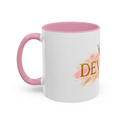 Devoted Crown Coffee Mug — Elegant Gold Script Ceramic Mug (11oz & 15oz)