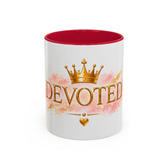 Devoted Crown Coffee Mug — Elegant Gold Script Ceramic Mug (11oz & 15oz)