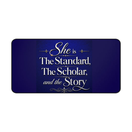 Desk Mat — "She is The Standard, The Scholar, and the Story" Inspirational Desk Mat
