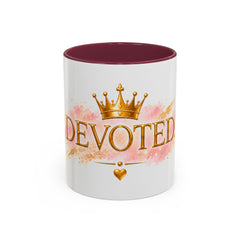Devoted Crown Coffee Mug — Elegant Gold Script Ceramic Mug (11oz & 15oz)
