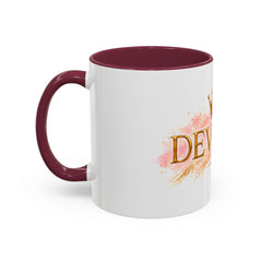 Devoted Crown Coffee Mug — Elegant Gold Script Ceramic Mug (11oz & 15oz)