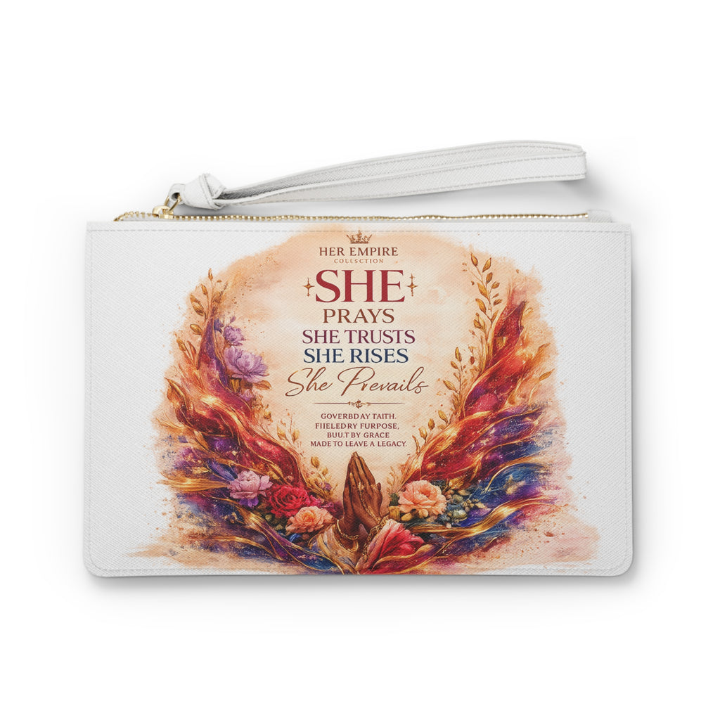 Inspirational 'She Prays, She Trusts' Clutch Bag - Floral Faith Wristlet