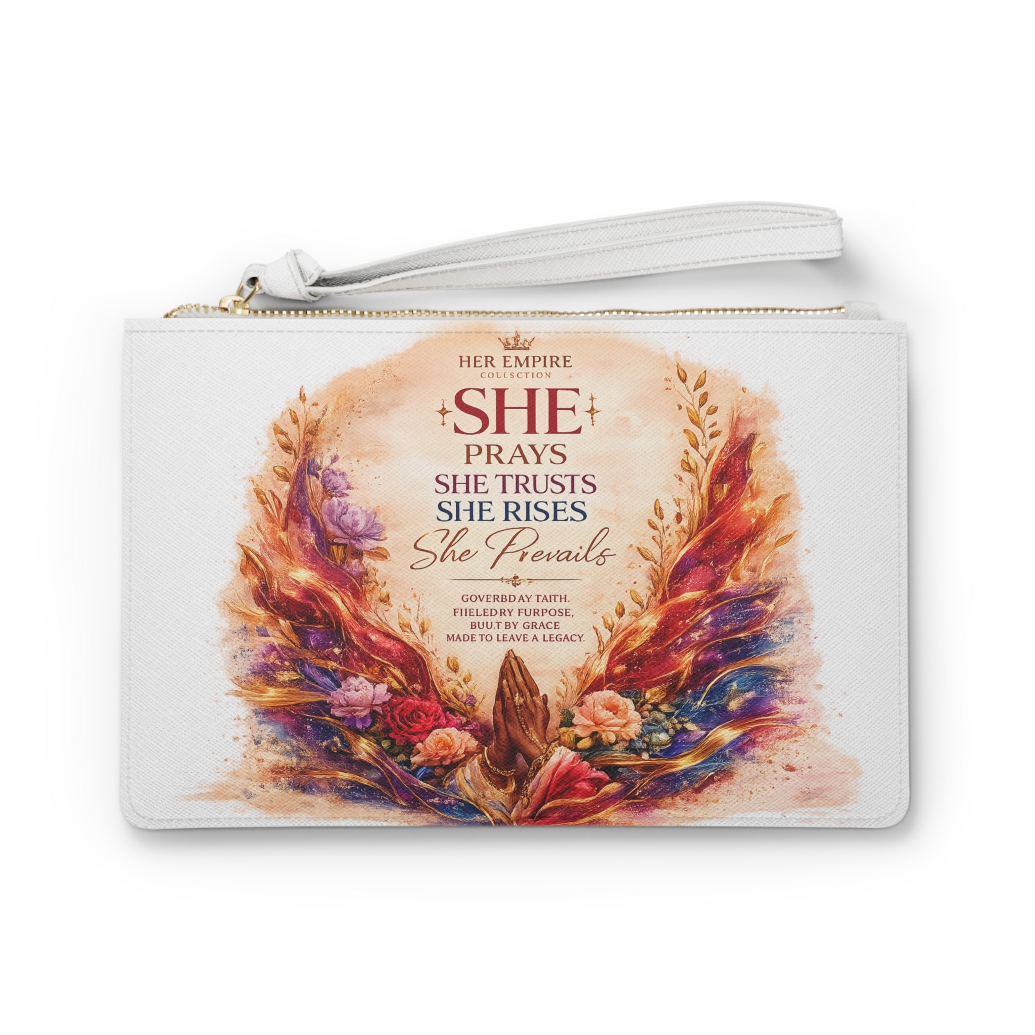 Inspirational 'She Prays, She Trusts' Clutch Bag - Floral Faith Wristlet