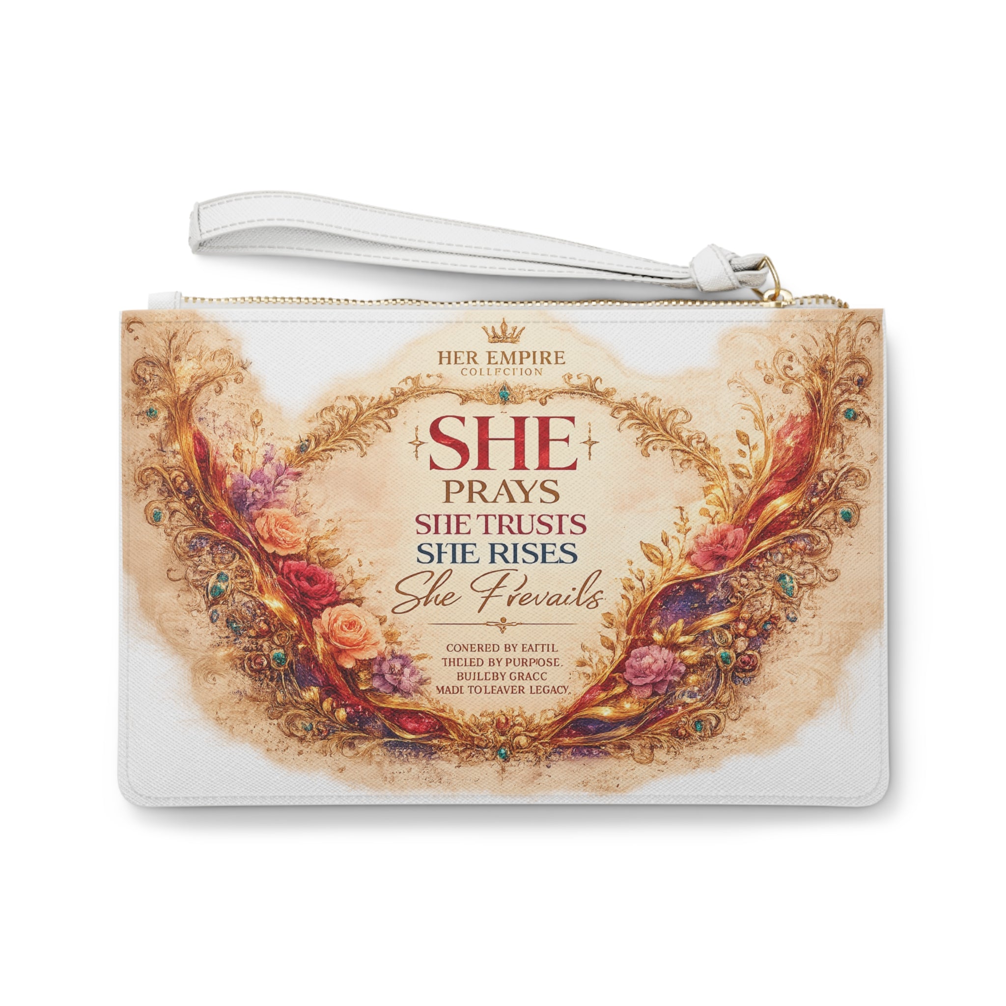 Inspirational 'She Prays, She Trusts' Clutch Bag - Floral Faith Wristlet