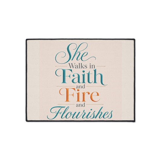 She Walks in Faith and Fire Doormat - Inspirational Heavy Duty Floor Mat