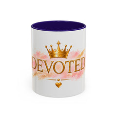 Devoted Crown Coffee Mug — Elegant Gold Script Ceramic Mug (11oz & 15oz)
