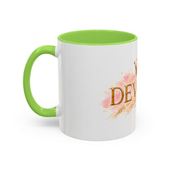 Devoted Crown Coffee Mug — Elegant Gold Script Ceramic Mug (11oz & 15oz)