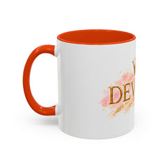 Devoted Crown Coffee Mug — Elegant Gold Script Ceramic Mug (11oz & 15oz)