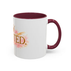 Devoted Crown Coffee Mug — Elegant Gold Script Ceramic Mug (11oz & 15oz)