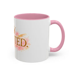 Devoted Crown Coffee Mug — Elegant Gold Script Ceramic Mug (11oz & 15oz)