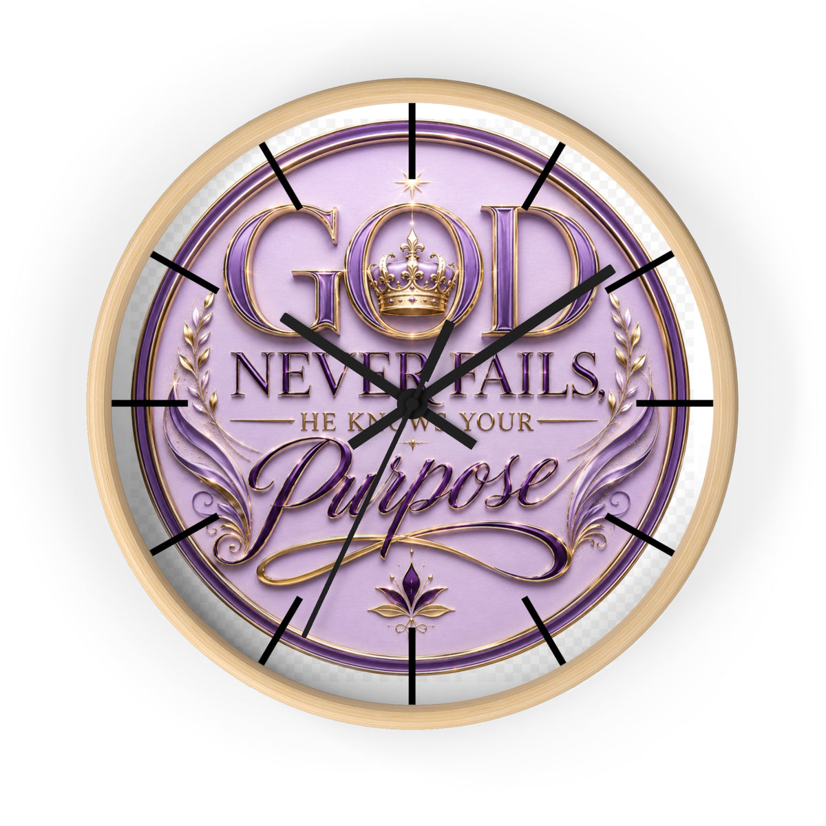Reloj de pared — "Dios nunca falla, Él conoce tu propósito" Reloj decorativo inspirador