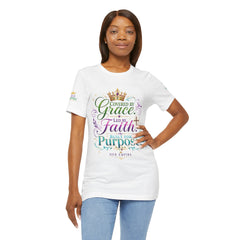 Covered by Grace Led by Faith Built for Purpose Christian T‑Shirt