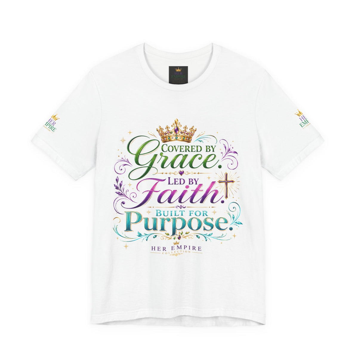 Covered by Grace Led by Faith Built for Purpose Christian T‑Shirt