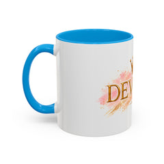Devoted Crown Coffee Mug — Elegant Gold Script Ceramic Mug (11oz & 15oz)